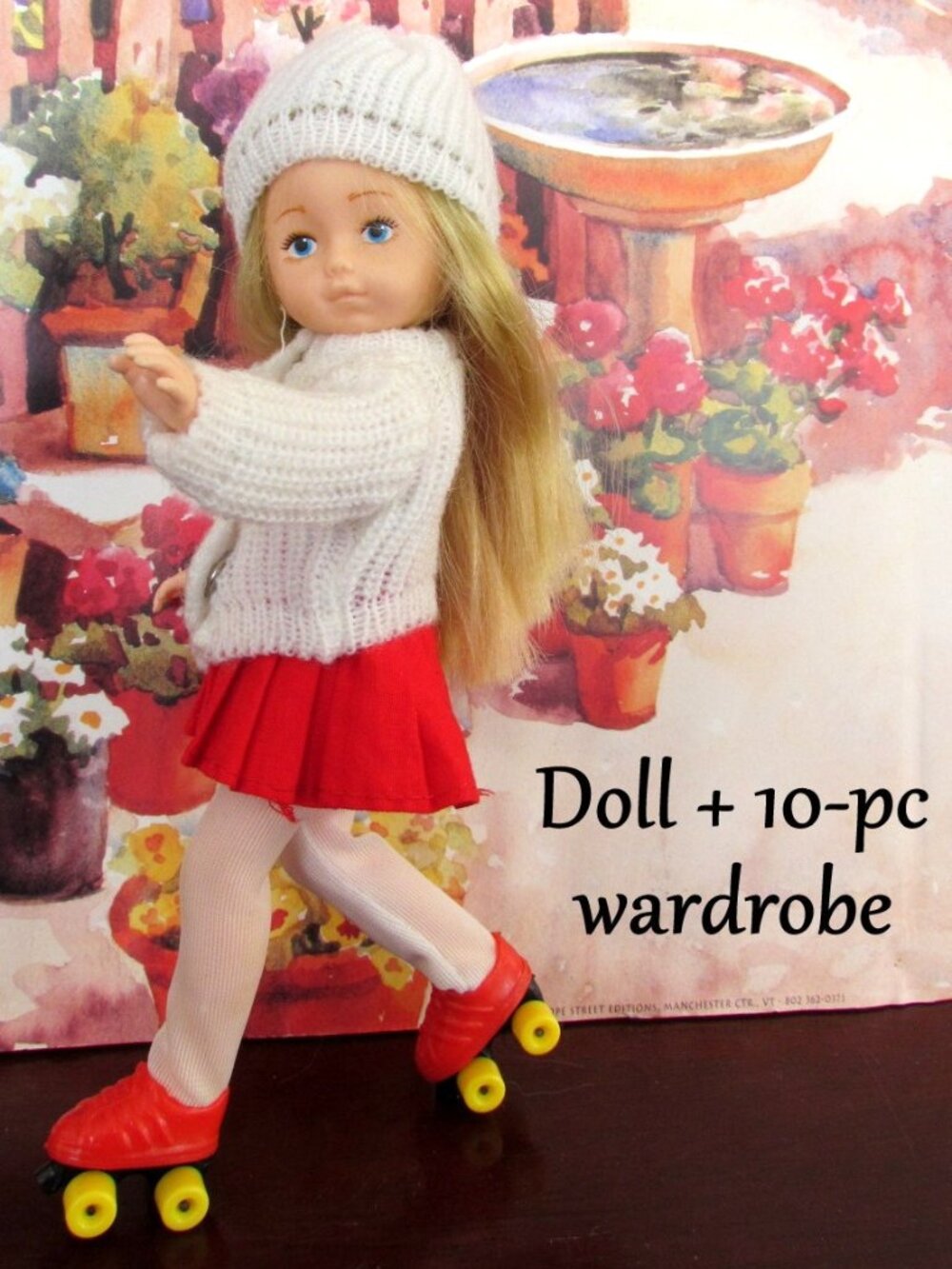 GINNY DOLL VOGUE 1970s w ROLLERSKATES, SWEATER, DRESS, PANTS, TOP, HAT, SCARF